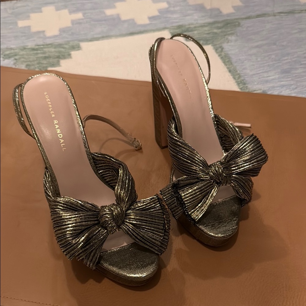 Loeffler Randall Silver Heels with Knotted Bow Design